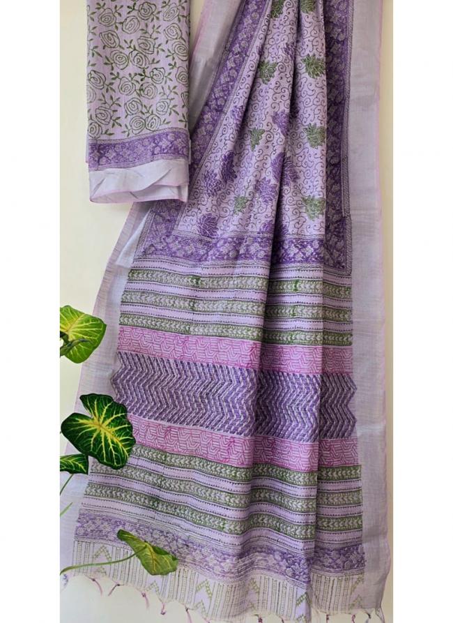 Cotton  Purple Daily Wear Printed Saree